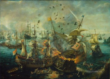 Cornelis van Wieringen attrib Het ontploffen van het Spaanse admiraalschip tijdens de Zeeslag bij Gibraltar Ölgemälde